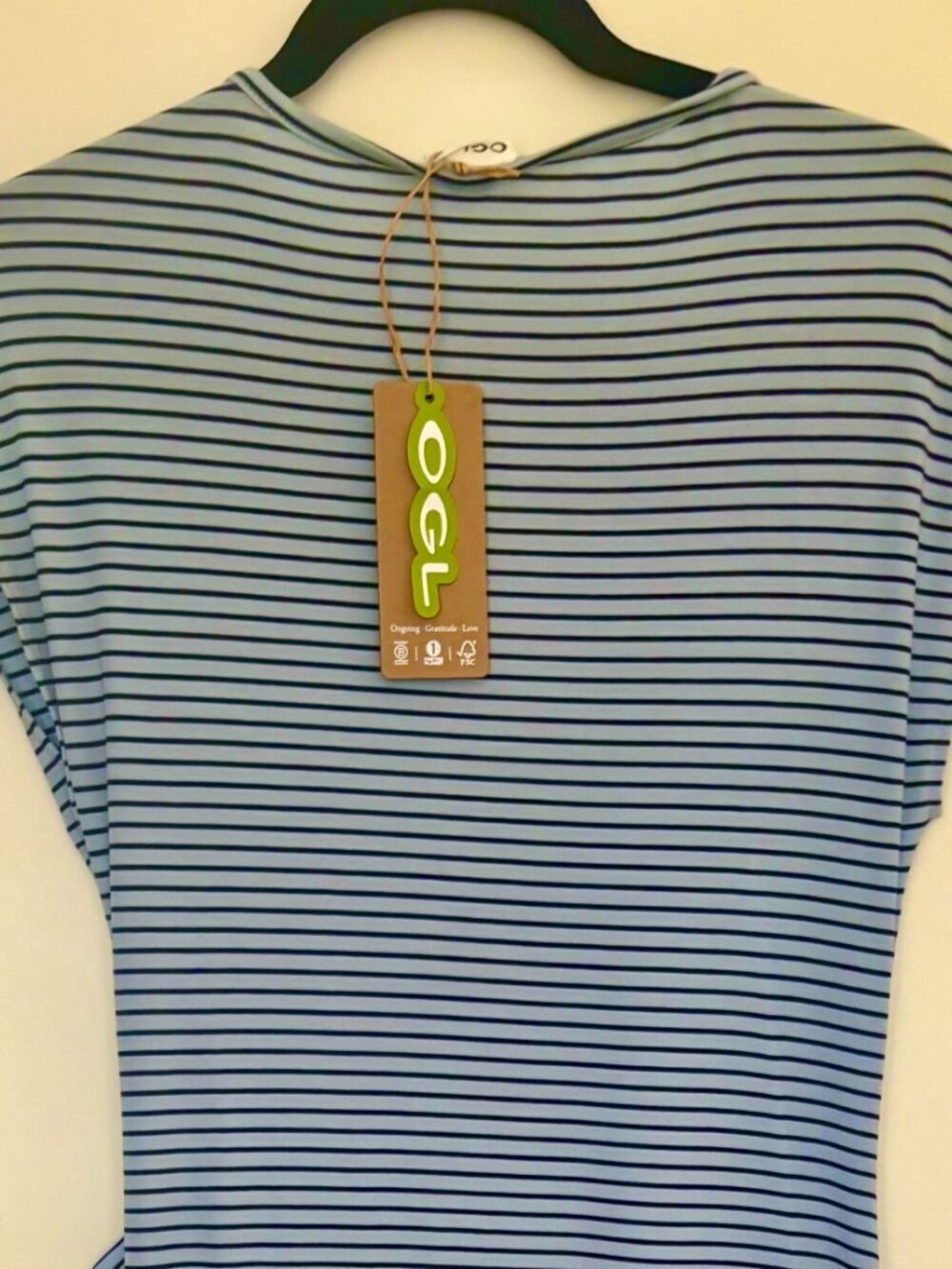 *NWT* OGL Lyocell Striped Tie Waist Midi Dress Medium 6-8 Blue Navy - Picture 4 of 4